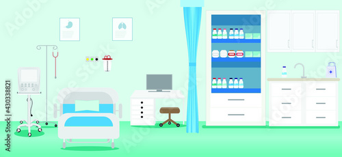 illustration of the interior of a hospital , medical office , Patient room , Intensive care unit in a hospital or clinic.
