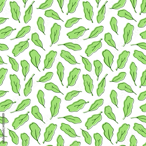 Vector seamless summer pattern. Green leaves. Cute baby print. A natural background.