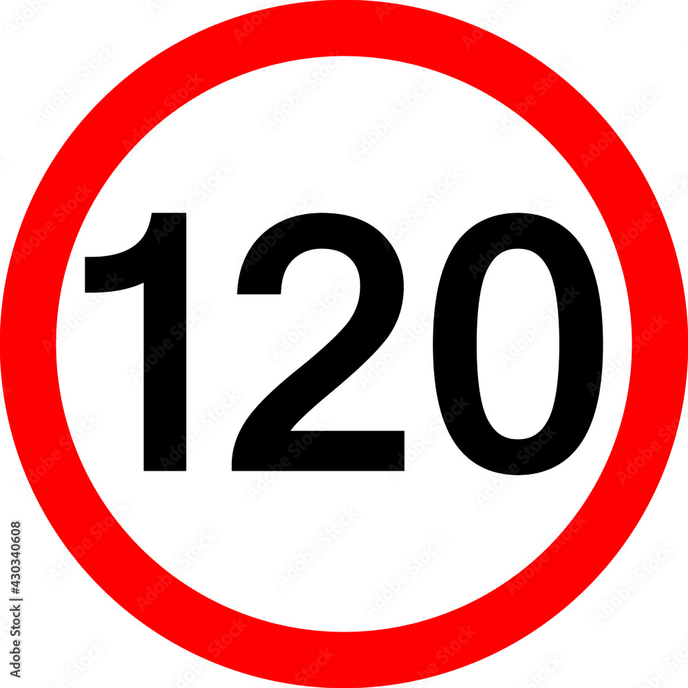 Round traffic sign, Speed limit 120 km/h. Round traffic sign, Speed limit 120 km/h.