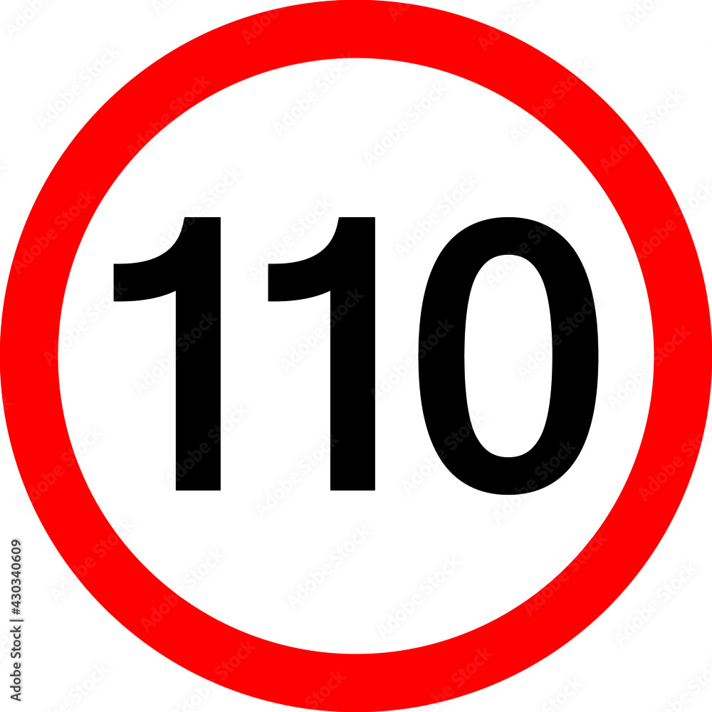 Round traffic sign, Speed limit 110 km/h. Round traffic sign, Speed limit 110 km/h.