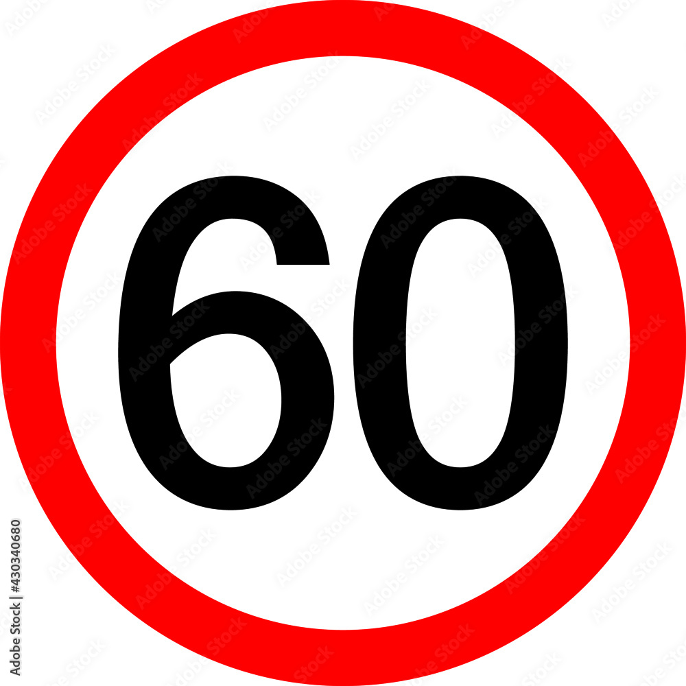 Round traffic sign, Speed limit 60 km/h. Round traffic sign, Speed limit 60 km/h.