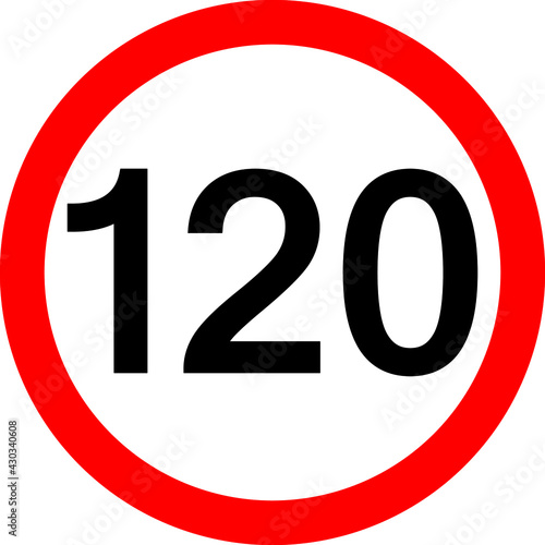 Round traffic sign, Speed limit 120 km/h.