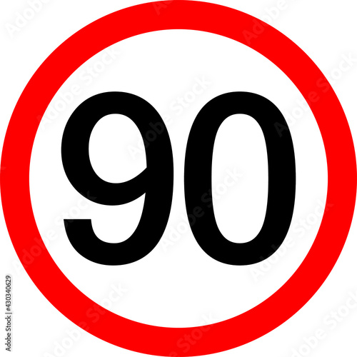 Round traffic sign, Speed limit 90 km/h.