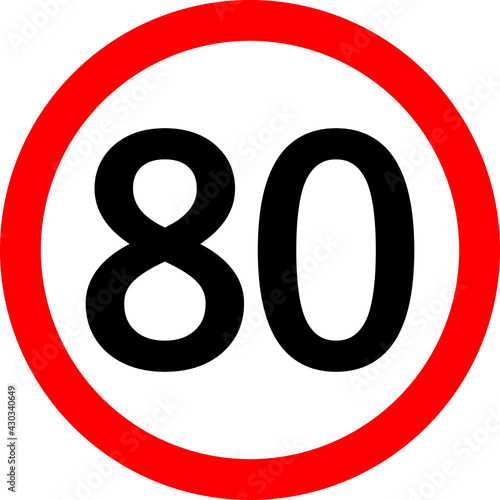 Round traffic sign, Speed limit 80 km/h.