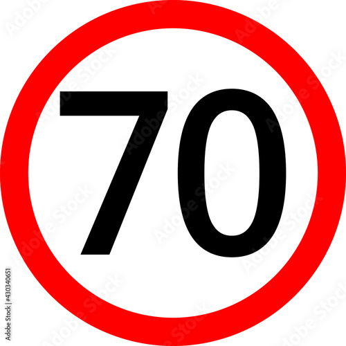Round traffic sign, Speed limit 70 km/h.