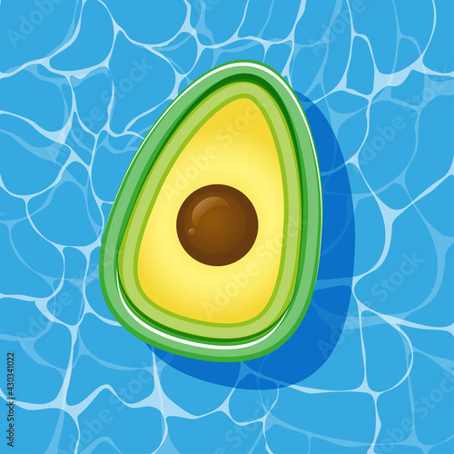 Pool infantable avocado mattress place on water texture. Summer beach element vector illustration in a cartoon flat style isolated on white background.