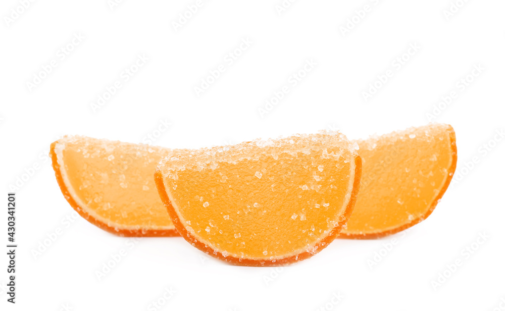 Sweet orange jelly candies on white background Sweet orange jelly candies on white background