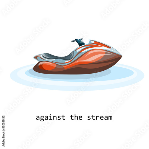 Vector image of a stylized jet ski. The image is isolated on a white background with a thematic inscription. Concept. EPS 10