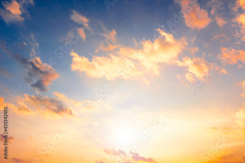 Colorful cloudy sky at sunset , quiet sunset background