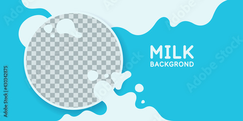 Modern poster fresh milk with splashes on a light blue background. Vector illustration.