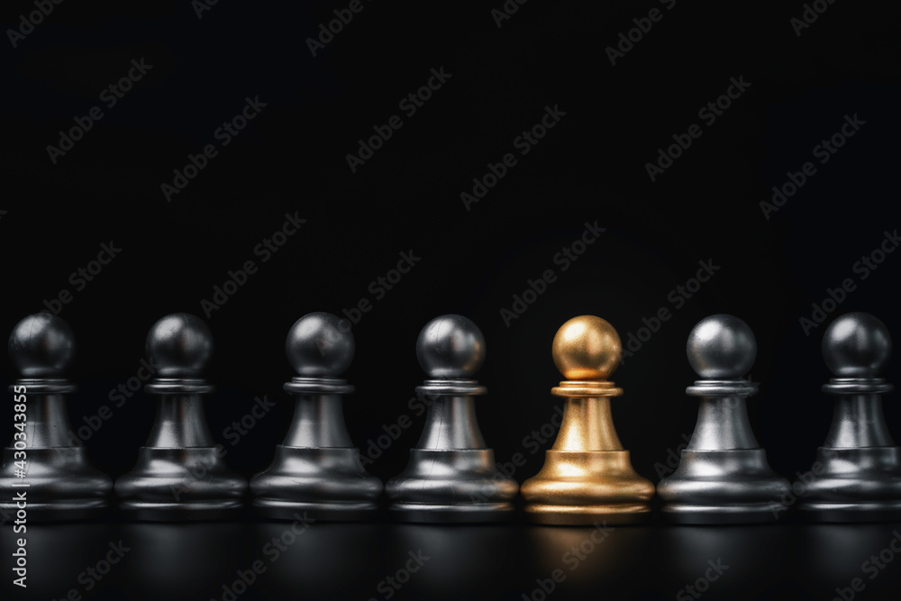 Golden pawn chess among silver for different thinking idea and disruption concept. Golden pawn chess among silver for different thinking idea and disruption concept.