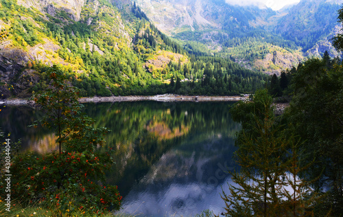  Placid mountain lake panorama