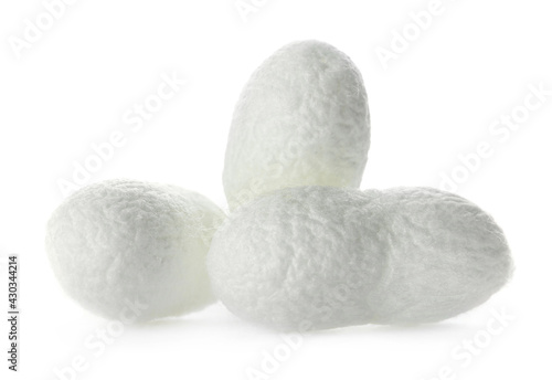 Beautiful natural silkworm cocoons on white background