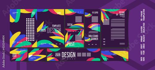 Set of modern purple creative expo layout templates, 10 pages editable, Vector design.