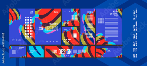 Set of modern blue creative expo layout templates, 10 pages editable, Vector design.