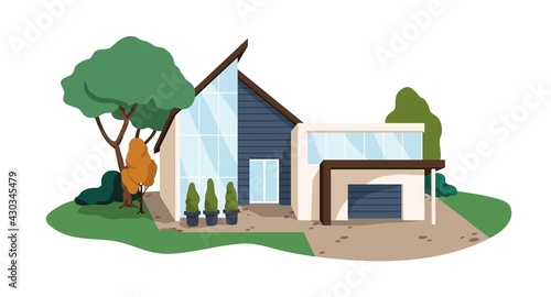 Modern house building. Contemporary architecture of private villa. Minimalist...