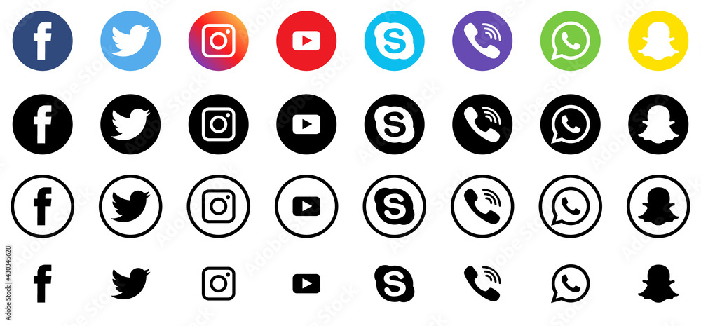 Vinnitsa Ukraine April 27 21 Facebook Twitter Instagram Youtube Skype Viber Snapchat Whatsapp Social Media Logotype Collection Vector Illustration Stock Vector Adobe Stock