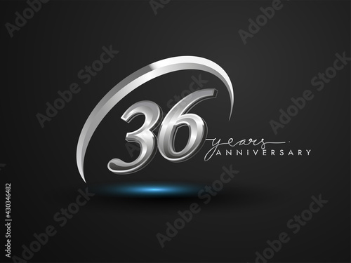 Obraz na płótnie 36 Years Anniversary Celebration. Anniversary logo with ring and elegance silver color isolated on black background, vector design for celebration, invitation card, and greeting card w salonie