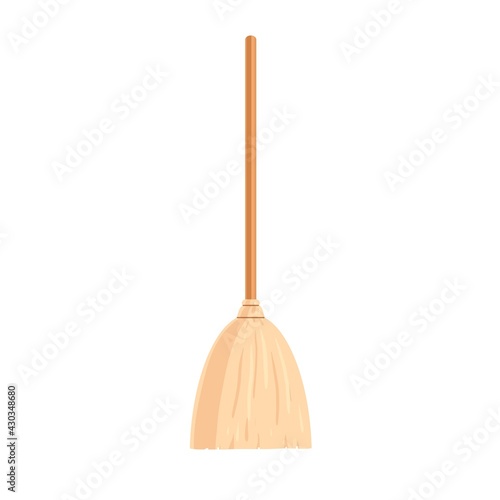 Broom with wooden handle and straw brush. Broomstick or besom for sweeping an...