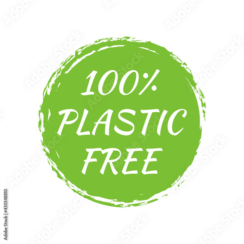Plastic free icon or logo. Green eco badge or sticker. Vector illustration.