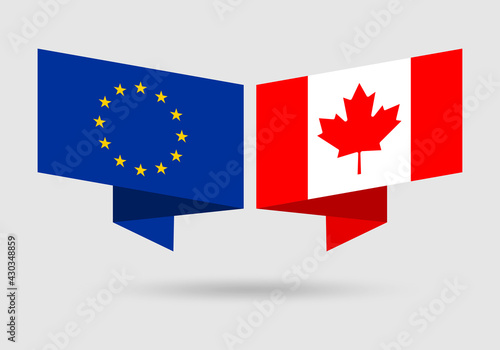 EU and Canada flags. European Union and Canadian national symbols. Vector illustration.