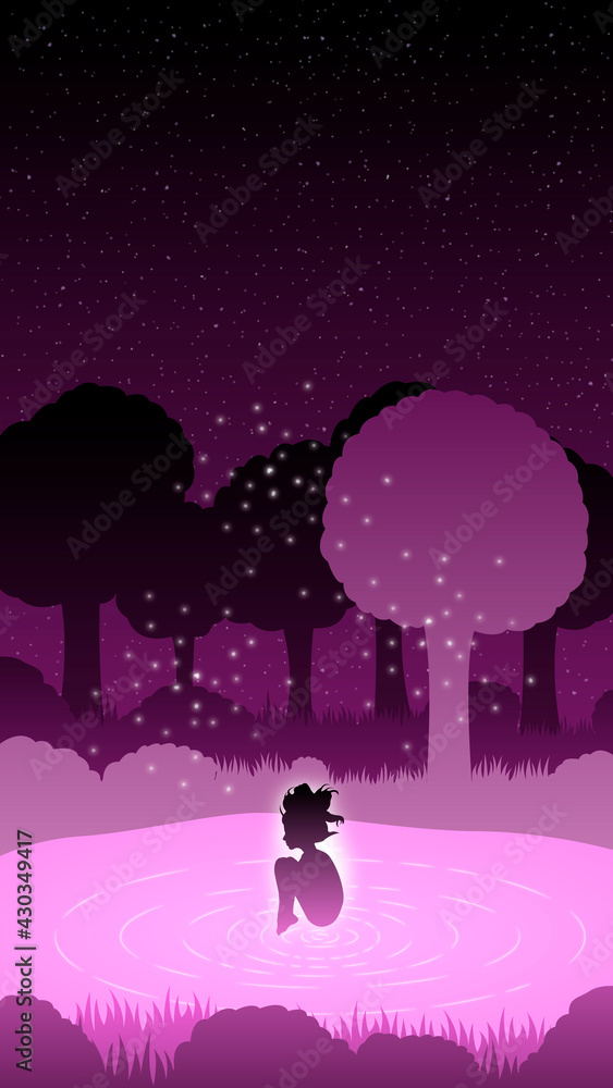 purple forest and girl's silhouette purple forest and girl's silhouette