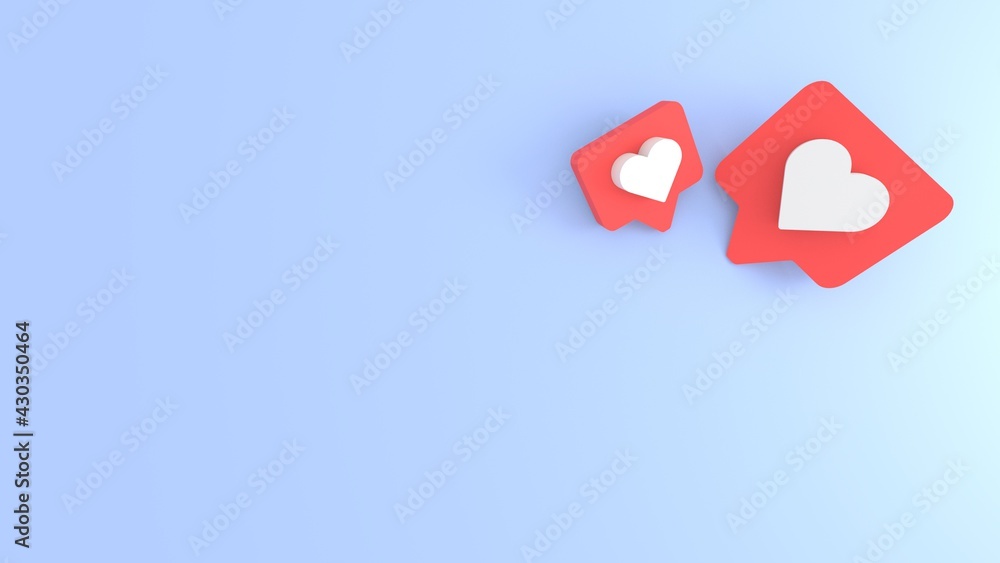 3D illustration of two social media icons notification over a pink background 3D illustration of two social media icons notification over a pink background