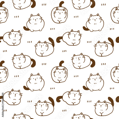 Seamless Pattern of Cartoon Cat Illustration Design on White Background
