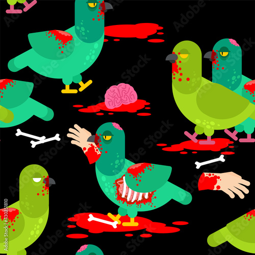 Zombie pigeon pattern seamless. Dove revived dead monster background