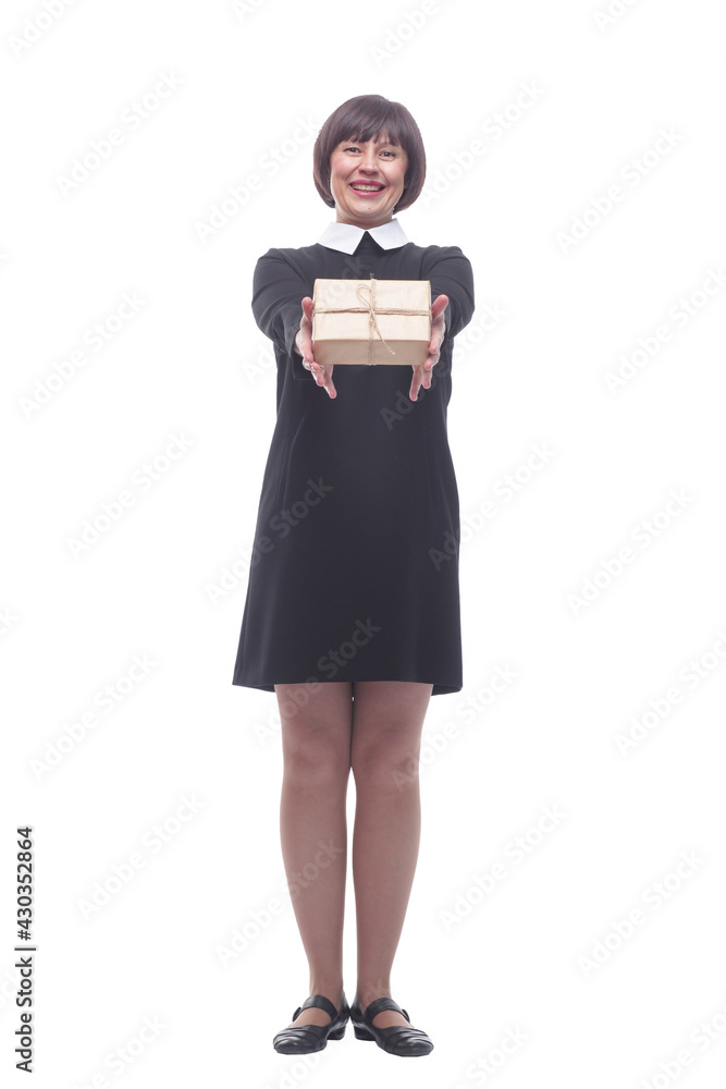 in full growth. happy young woman with a parcel. in full growth. happy young woman with a parcel.