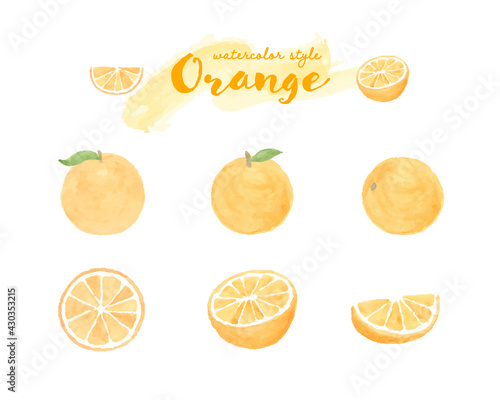 オレンジの水彩イラストのセット 断面 みかん 果物 フルーツ 柑橘類 フレッシュ かわいい Vector De Stock Adobe Stock