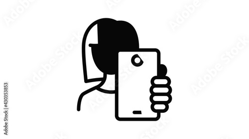 Woman make selfie icon animation outline best object on white background