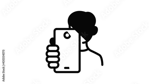 Kid make selfie icon animation outline best object on white background