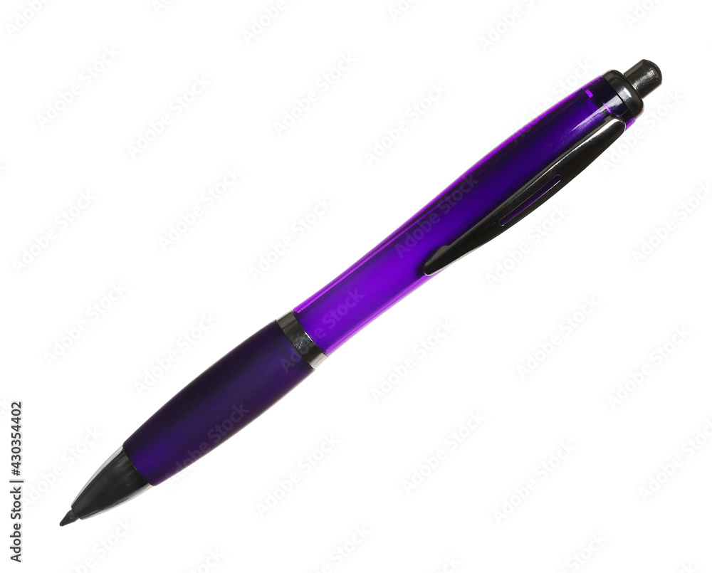 Purple ballpoint pen isolated on white background with clipping path