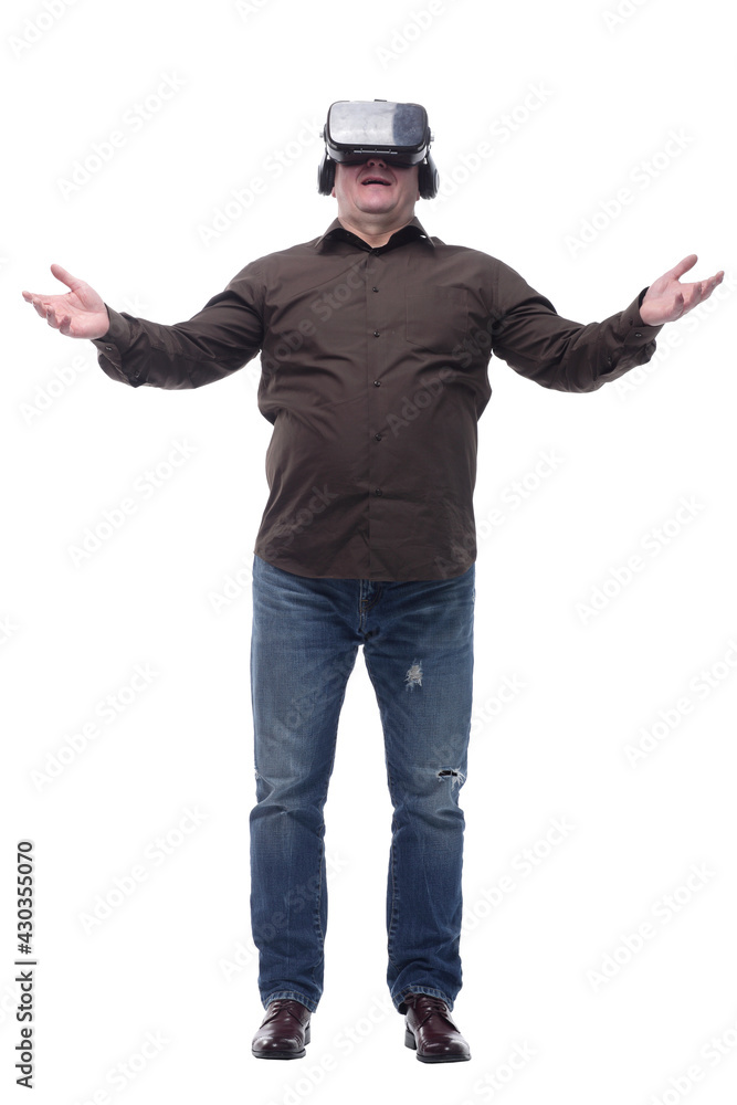 in full growth. casual man in virtual reality glasses. in full growth. casual man in virtual reality glasses.