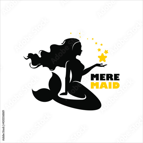 mermaid logo holding stars silhouette illustration badge icon industry design template inspiration