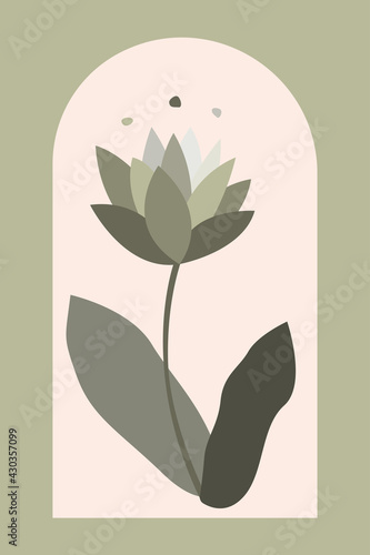 boho, flower, plant, minimalist, bohemian, wall, art, pattern, mid century modern, contemporary, poster, print, card, trendy, fashion, isolated, label, green, greenery, dorm, lotus, abstract, lily, fl
