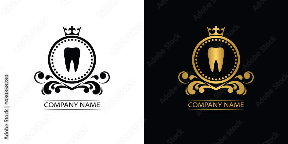 dentist logo template luxury royal vector tooth company decorative emblem with crown	
