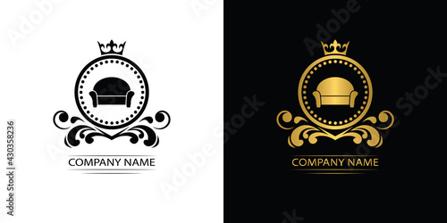 furniture logo template luxury royal vector company decorative emblem with crown	
