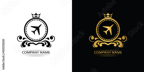 airline logo template luxury royal vector travel company decorative emblem with crown	
