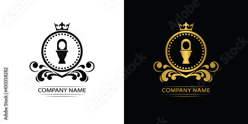 toilet bowl logo template luxury royal vector company decorative emblem with crown	
