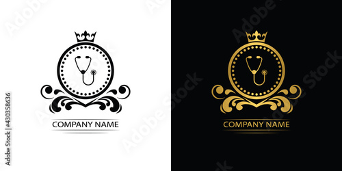 clinic logo template luxury royal vector clinic icon company decorative emblem with crown	
