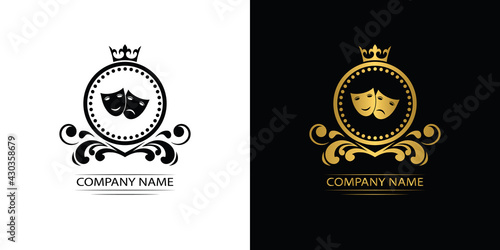 theatre logo template luxury royal vector theatre company decorative emblem with crown	
