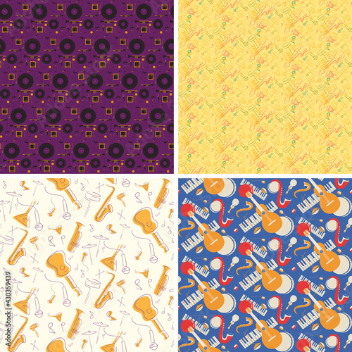 Canvas Print Set of seamless patterns with musical instruments