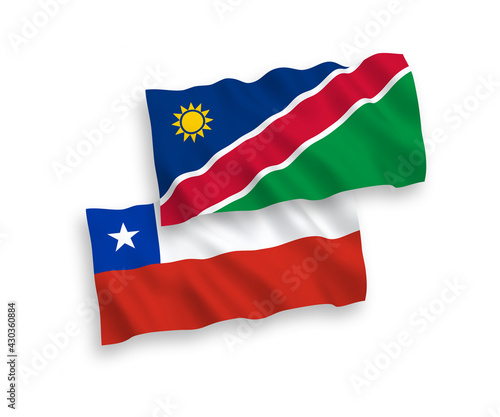 Flags of Republic of Namibia and Chile on a white background
