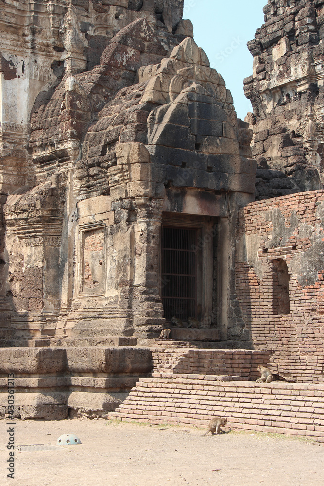 ruined hindu temple (prang sam yot) in lopburi (thailand)
