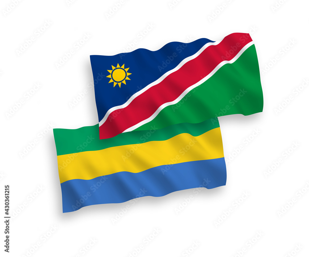 Fototapeta premium Flags of Republic of Namibia and Gabon on a white background