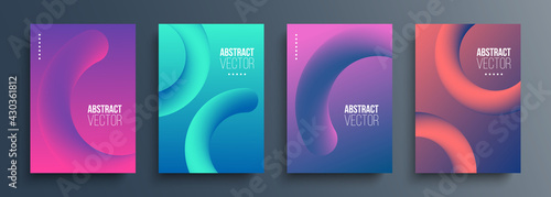 Cover templates set with abstract soft gradient lines. Futuristic backgrounds with dynamic 3d shapes and fluid colors for your graphic design. Vector illustration.