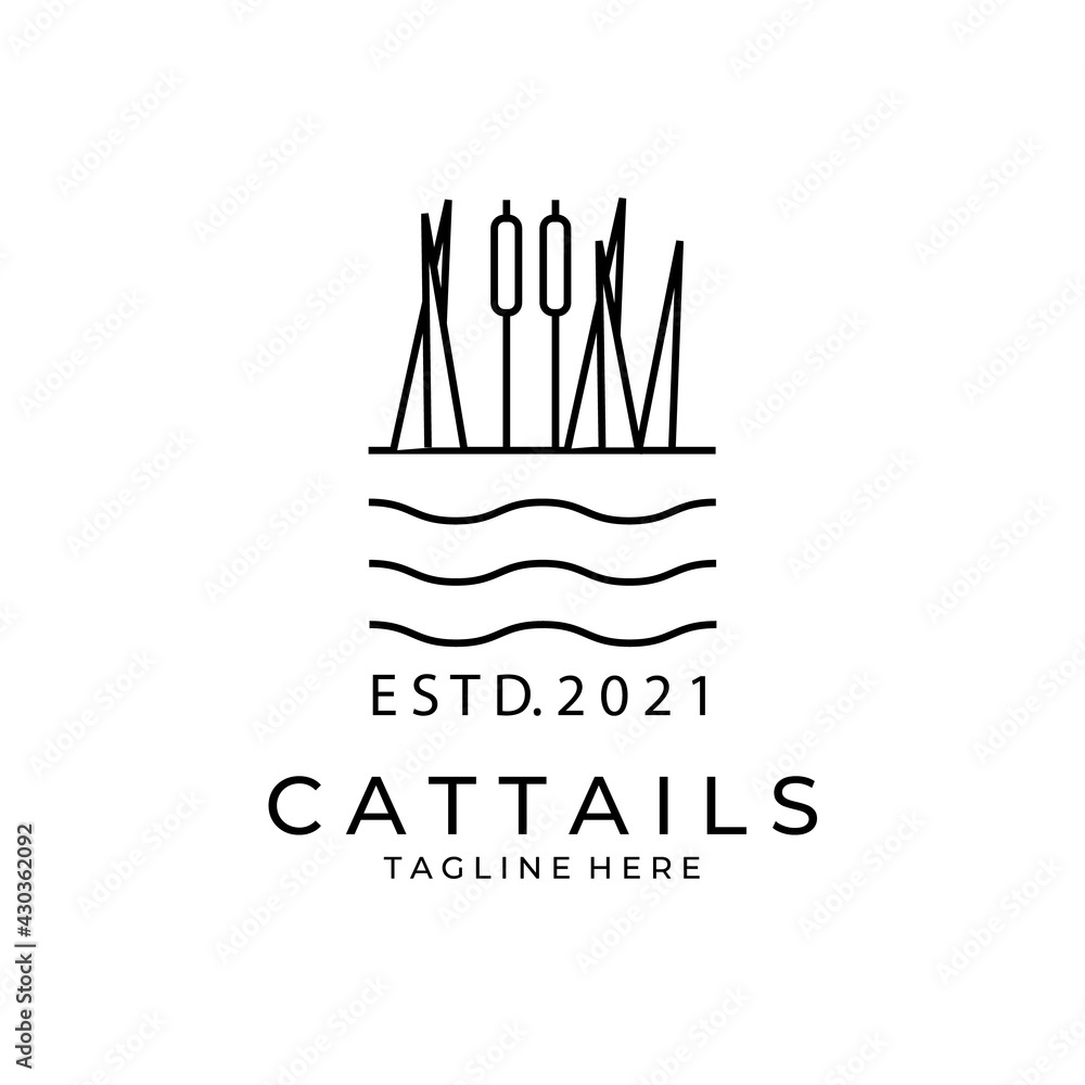 Obraz premium Cattail Logo line art Vector Vintage Illustration design
