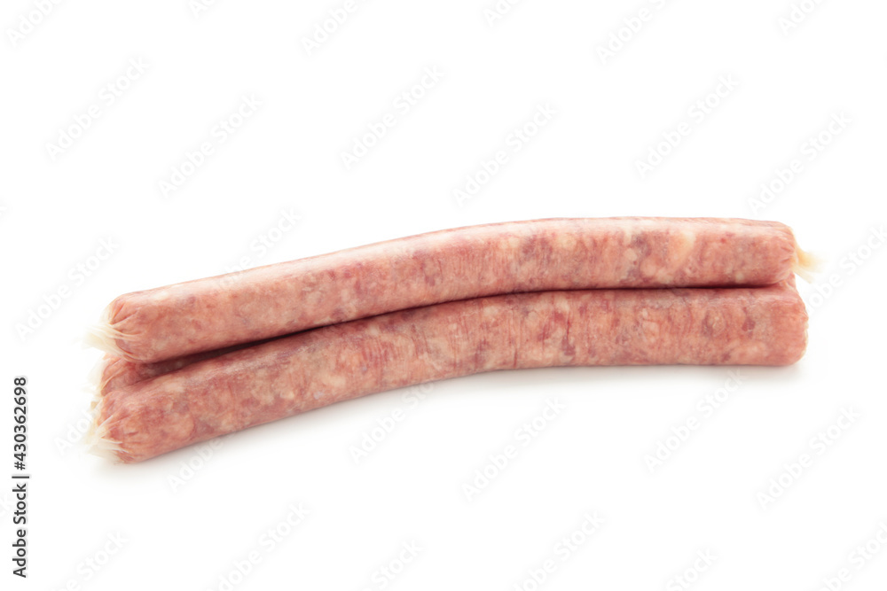 Raw pork beef sausages isolated on white background Raw pork beef sausages isolated on white background